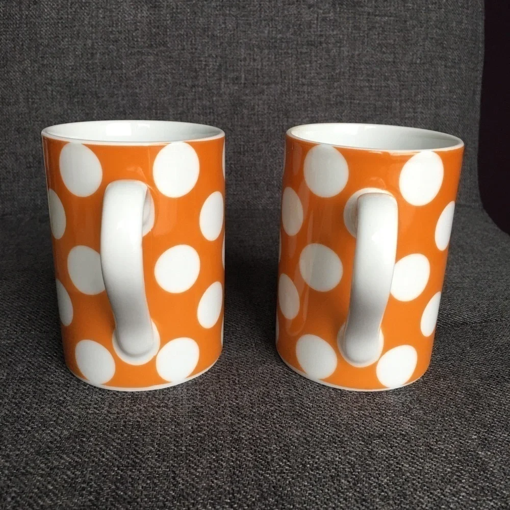 Set/2 Polka Dot Coffee Mugs, Yellow, White, 10 oz